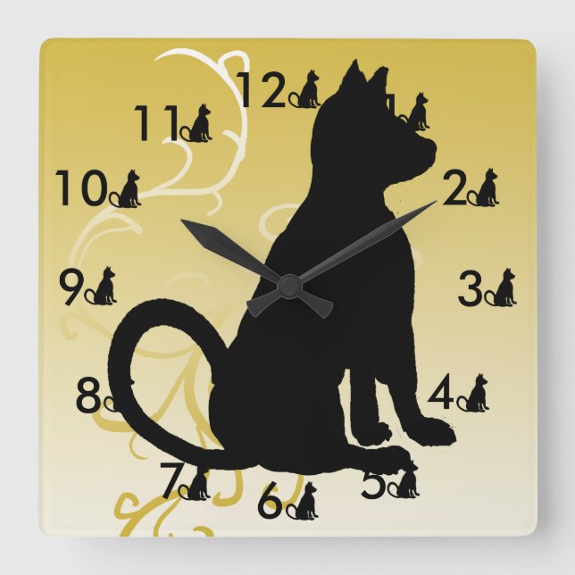 Cat Clock Black Cats Ornate Modern CricketDiane (Front)