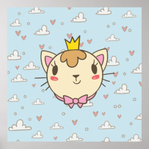 Cat cloud heart texture kitten poster