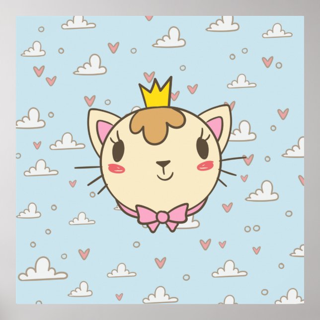 Cat cloud heart texture kitten poster (Front)
