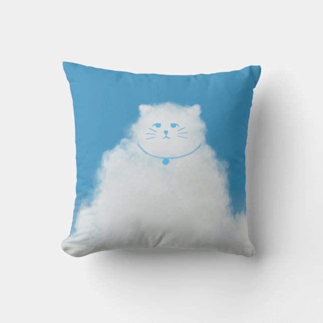 Cat Clouds Blue Sky Throw Pillow (Front)