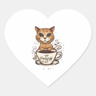 Cat Coffee  1 Heart Sticker