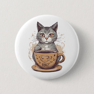 Cat Coffee 2 Inch Round Button