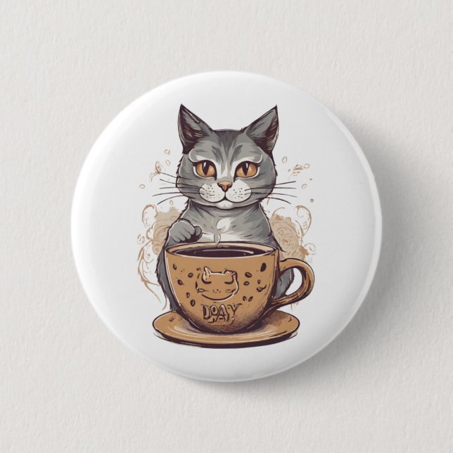 Cat Coffee   2 Inch Round Button (Front)