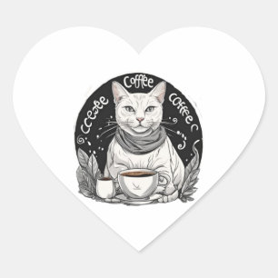 Cat Coffee  3 Heart Sticker