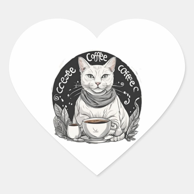 Cat Coffee  3 Heart Sticker (Front)
