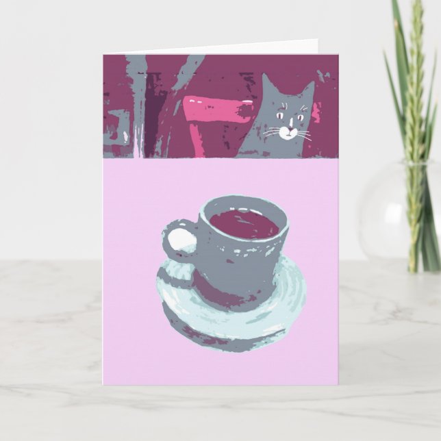 Cat & Coffee Greeting Card (Front)