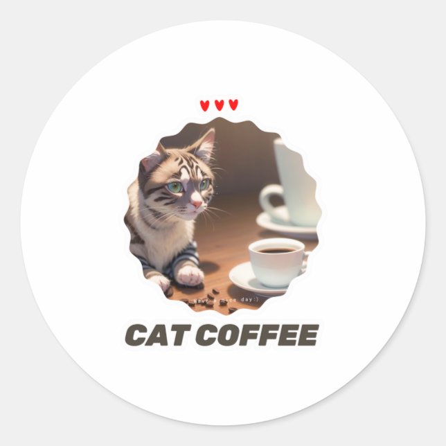Cat Coffee Lover 5 Classic Round Sticker (Front)
