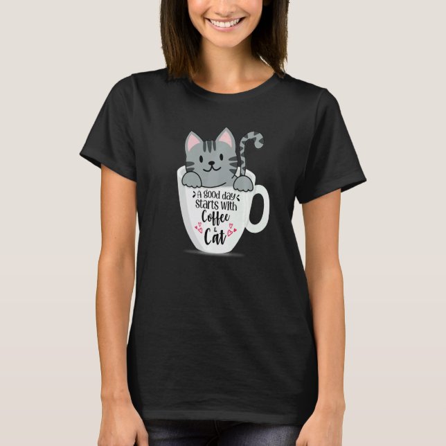 Cat Coffee Mug Cat T-Shirt (Front)