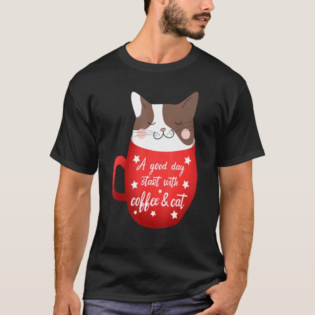 Cat Coffee Mug Cat T-Shirt (Front)
