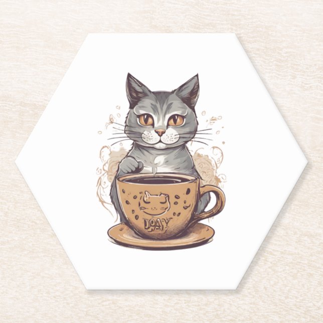 Cat Coffee   Paper Coaster (Front)