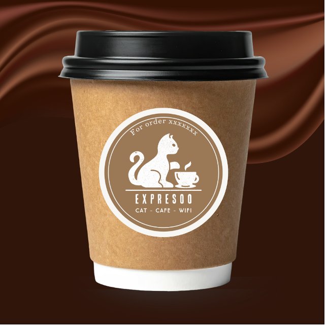 Cat Coffee Shop Personalized Branding Classic Round Sticker (Creator Uploaded)