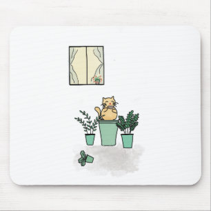 Cat Coffee Window Plants Planters Green Mouse Pad