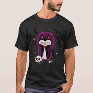 Cat Coffin Spooky Vampire Vintage Halloween T-Shirt