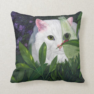 Cat, Coke Bottle and Ladybugs Throw Pillow