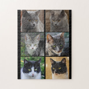 Cat collage kitty voices black white grey tabby jigsaw puzzle