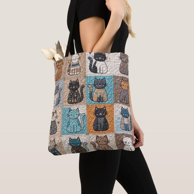 Cat Collection Quilt Pattern Tote Bag (Close Up)