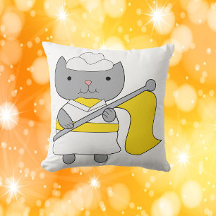 Cat Colour Guard Flag Team Yellow White Throw Pillow
