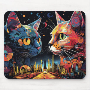 Cat Colourful Animal Enchanting Abstract Mouse Pad