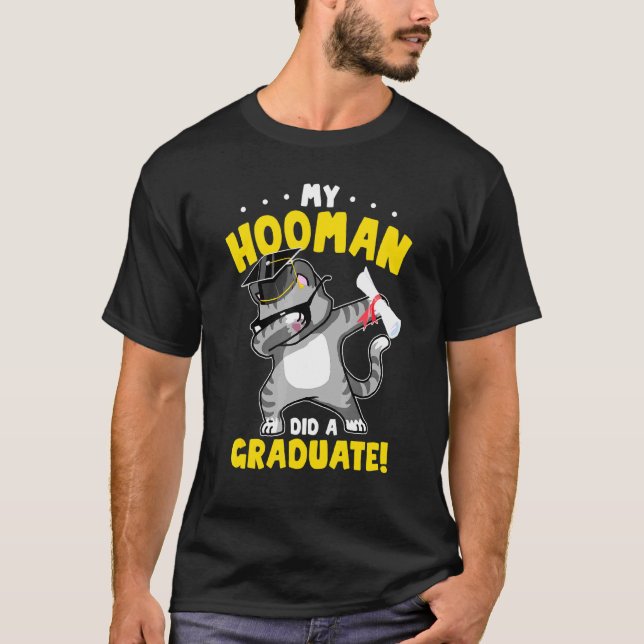 Cat Congratulating Human Dabbing Kitten Graduation T-Shirt (Front)