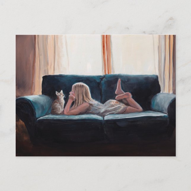 Cat Conversation Figurative Art Postcard (Front)