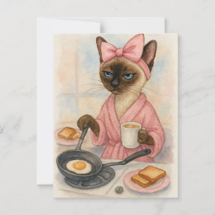 Cat cooking breakfast Pawsitively Delicious!  Postcard