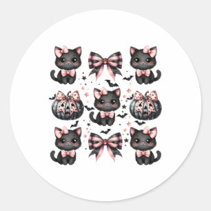 Cat Coquette Halloween Bows Black Pink Halloween G Classic Round Sticker