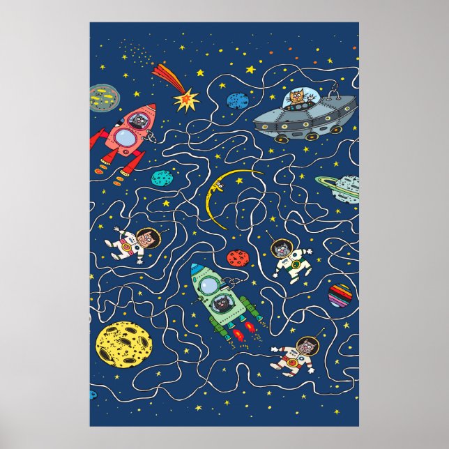 cat cosmos cosmonaut rocket poster (Front)