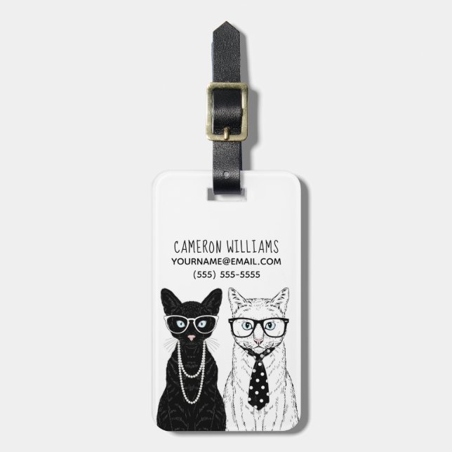 Cat Couple | Add Your Name Luggage Tag (Front Vertical)