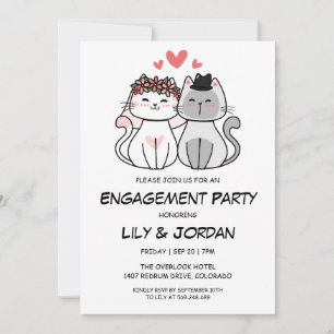 Cat couple cartoon engagement invitations