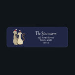 Cat Couple Christmas<br><div class="desc">Unique,  cartoon,  navy blue Christmas return address label with cute love couple cats.</div>