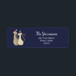 Cat Couple Christmas<br><div class="desc">Unique,  cartoon,  navy blue Christmas return address label with cute love couple cats.</div>