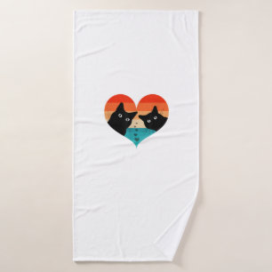Cat Couple Retro Vintage Shirt Funny Black Cat Val Bath Towel