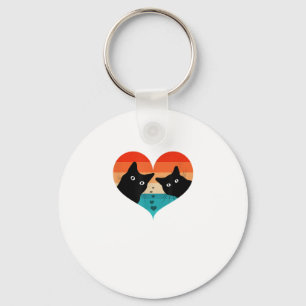 Cat Couple Retro Vintage Shirt Funny Black Cat Val Keychain