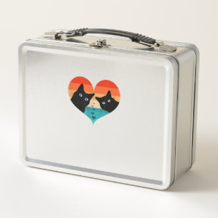 Cat Couple Retro Vintage Shirt Funny Black Cat Val Metal Lunch Box