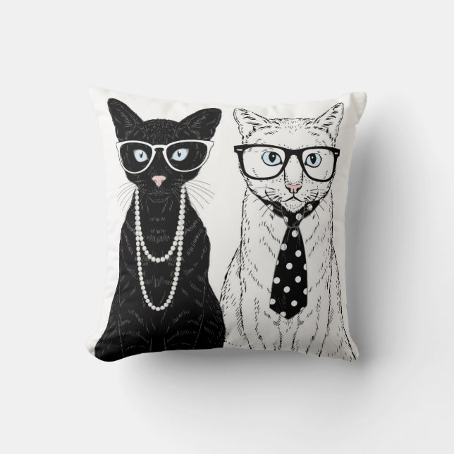 Cat Couple Throw Pillow (Front)