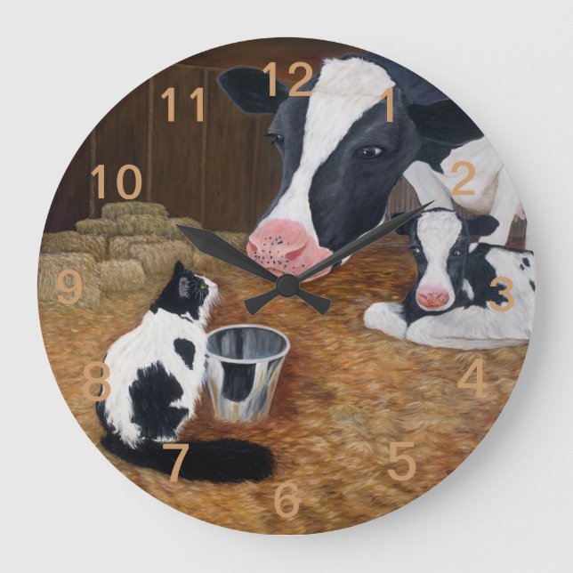 Cat, Cow and Calf Large Clock (Front)