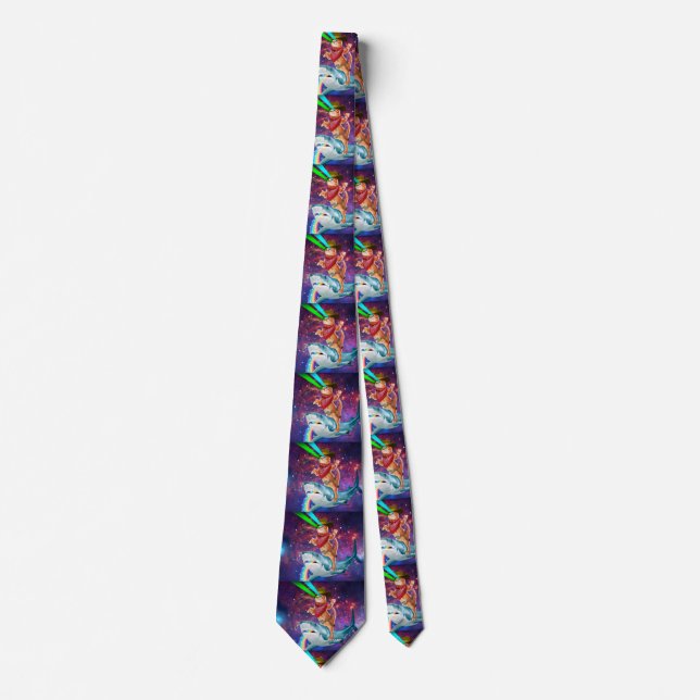 Cat Cowboy riding a Shark spewing a Rainbow Tie (Front)