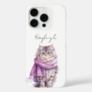 Cat Cozy Winter Purple Scarf   iPhone 16 Pro Case