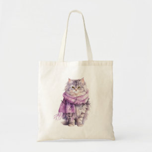 Cat Cozy Winter Purple Scarf Tote Bag
