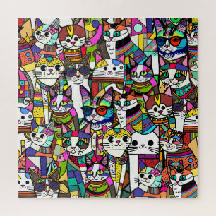 Cat Crazy Clowder of cats, colorful gift Jigsaw Puzzle