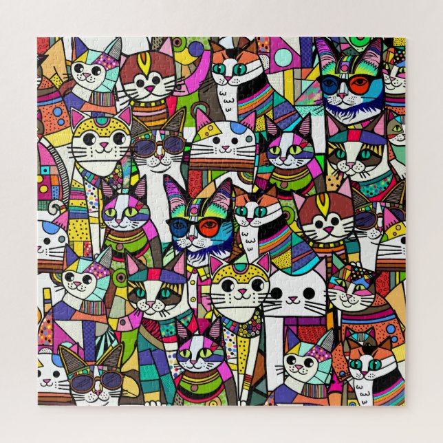 Cat Crazy Clowder of cats, colorful gift Jigsaw Puzzle (Vertical)
