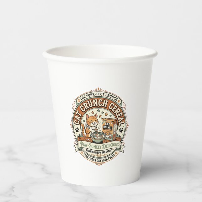 Cat Crunch Cereal Cat Breakfast Cereal Box Cat Vin Paper Cups (Front)