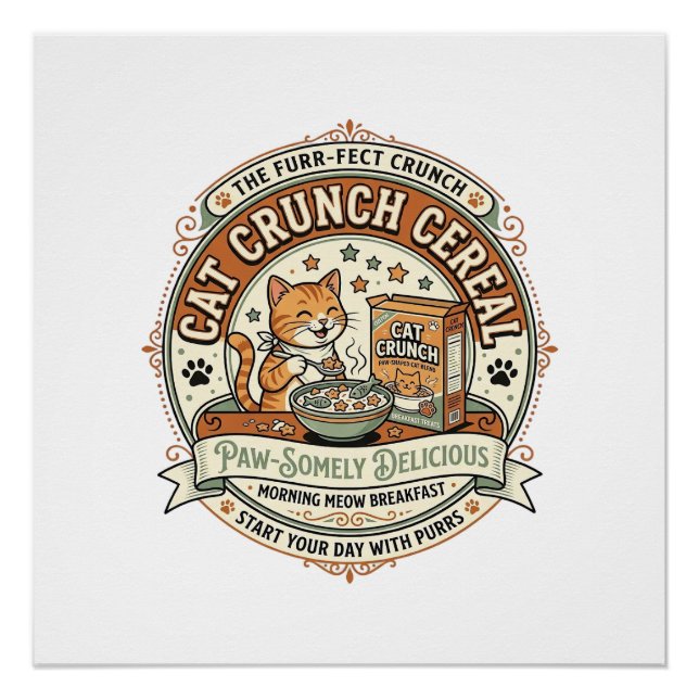 Cat Crunch Cereal Cat Breakfast Cereal Box Cat Vin Poster (Front)