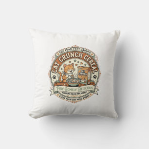 Cat Crunch Cereal Cat Breakfast Cereal Box Cat Vin Throw Pillow