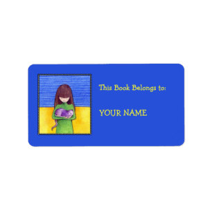 Cat Cuddle blue Bookplate Label