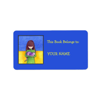 Cat Cuddle blue Bookplate Label