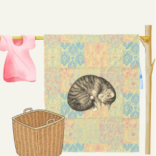 Cat curled up sleeping on quilt cute cozy fleece blanket