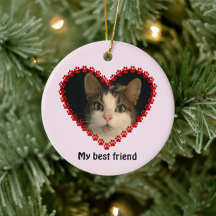 Cat custom name and photo paw prints ceramic ornament