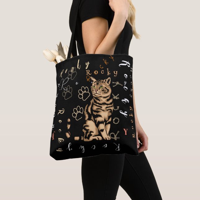 Cat Custom Personalized Name Black |   Tote Bag (Close Up)