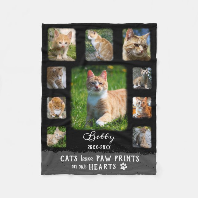 Cat Custom Photo Collage Faded Borders Black Grey Fleece Blanket (Front)